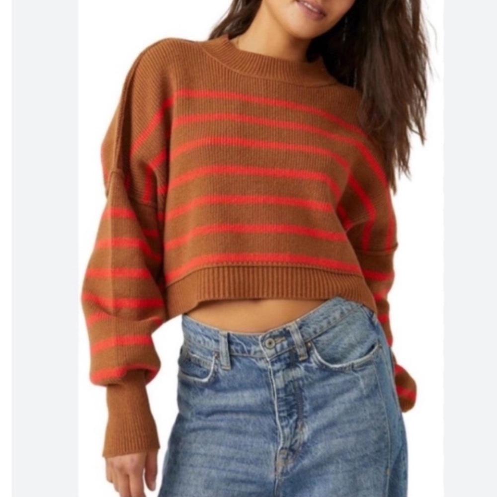NWOT FREE PEOPLE Easy Street Stripe Crop Pullover size S - Picture 3 of 12